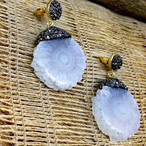 Agate Druzy Earrings,Swarovski,Brass,Nickel Free,Semi-Precious stones,Drop Earrings,Dangle Earrings image 3