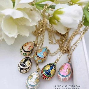 Emaille Blumen Ei Halskette mit Edelstahl Kette