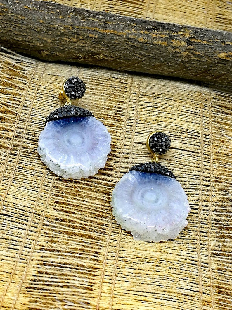 Agate Druzy Earrings,Swarovski,Brass,Nickel Free,Semi-Precious stones,Drop Earrings,Dangle Earrings image 2