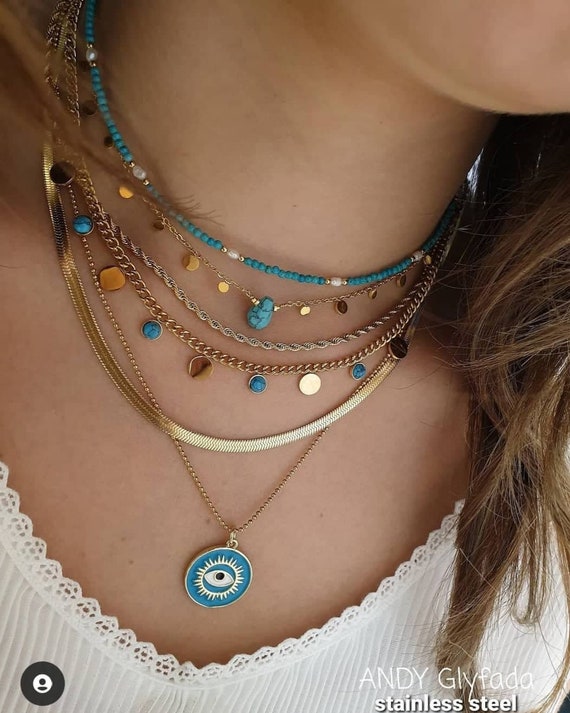 Stainless Steel Necklaces Turquoise and Pearl Necklaces Etsy