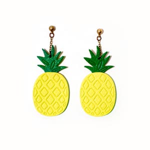 &quot;Les Pineapples&quot; yellow and green leather earrings handmade