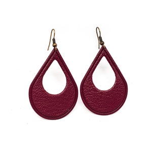 Leather earrings "Les Drops" Burgundy Red handmade