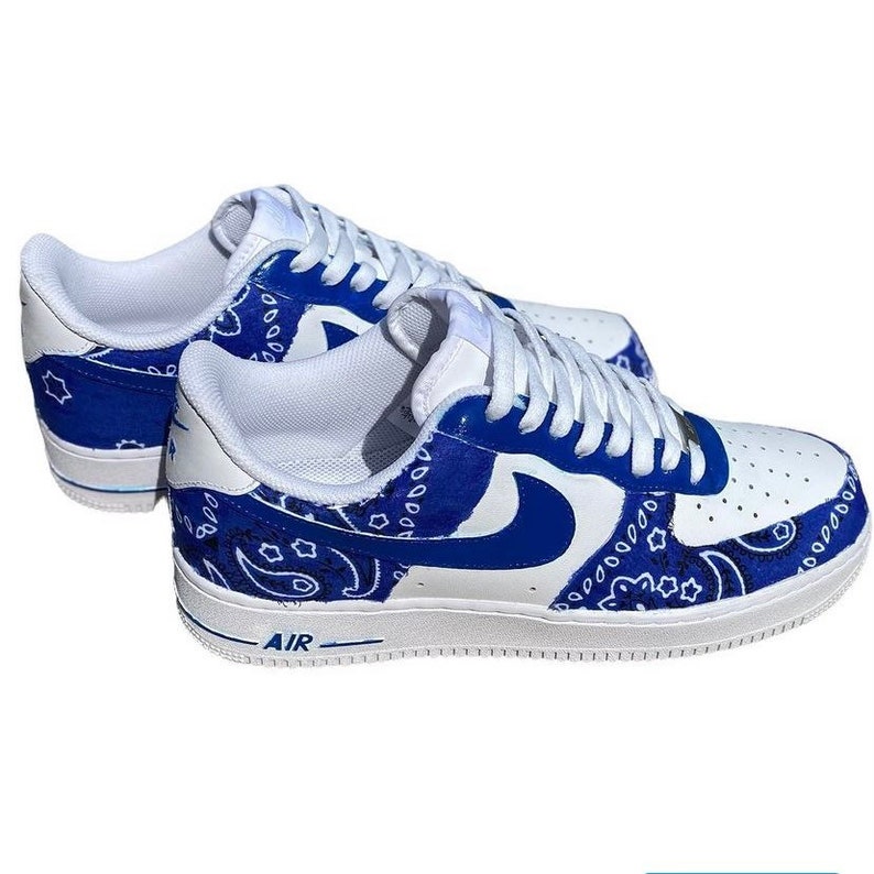 Blue Bandana Painted Air Force 1s Etsy