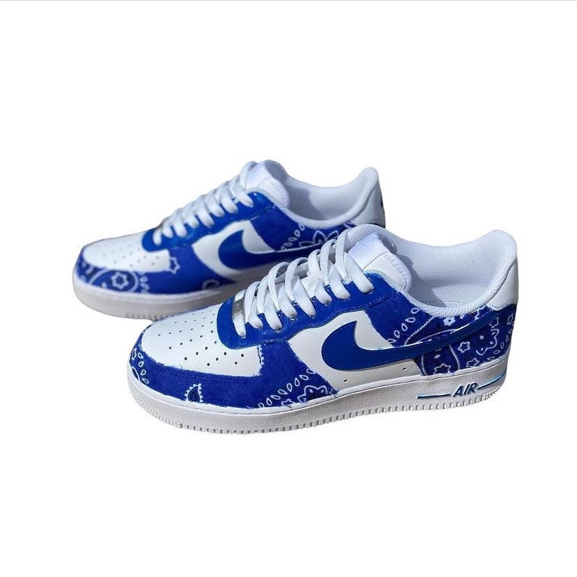 Blue Bandana Painted Air Force 1s Etsy Singapore