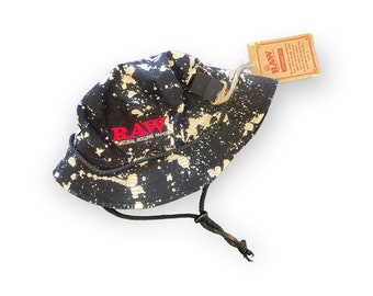 Custom Bleached RAW Bucket Hat with pocket on side and J holder, one of a kind!