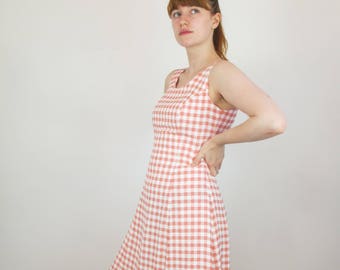 HUGE SALE 70s Vintage Pink and White Gingham Sleeveless Summer Midi Dress Medium-