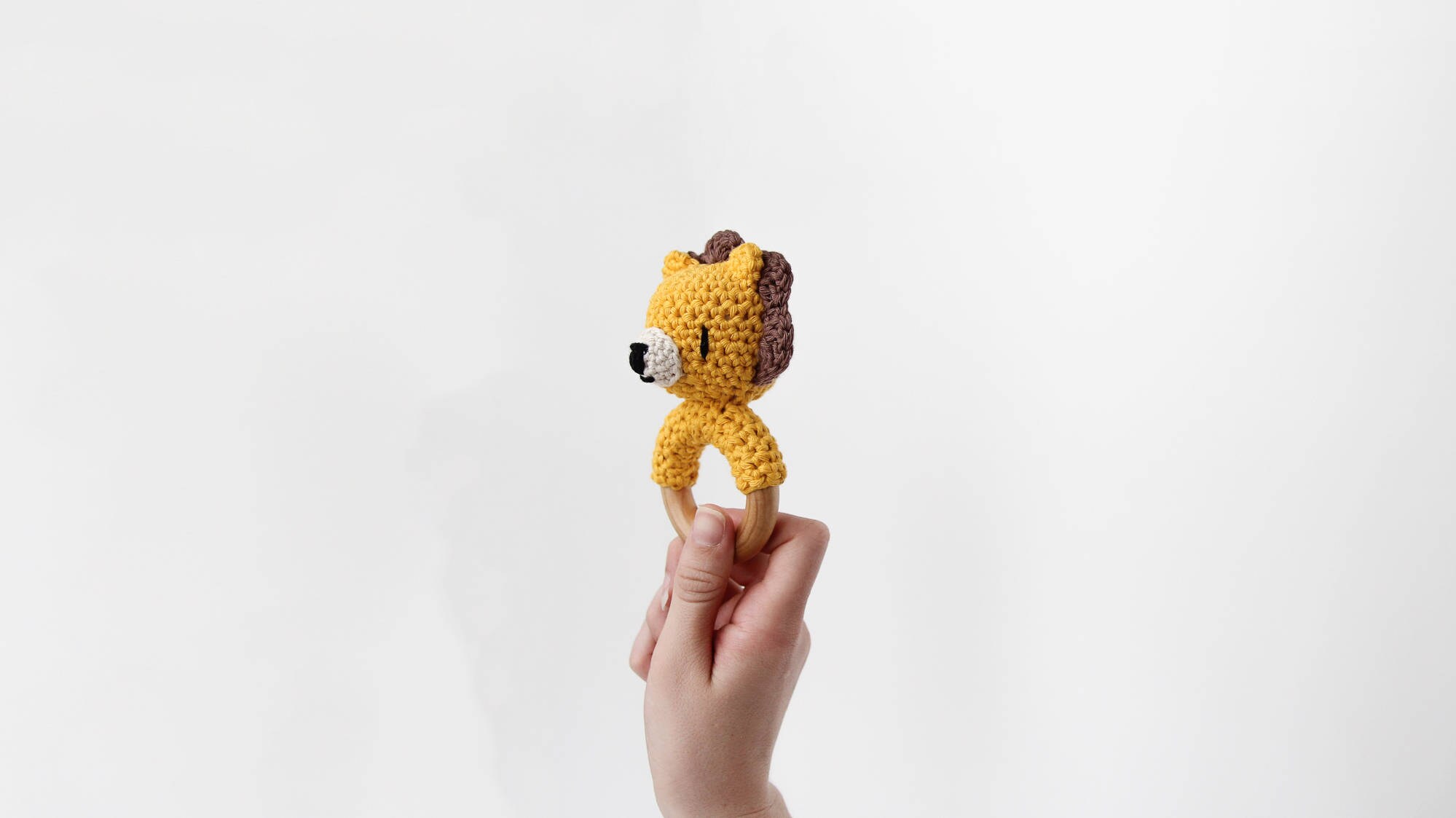Crochet Lion Rattle Wooden Teether – Baby Toy, Handmade to Order - Etsy