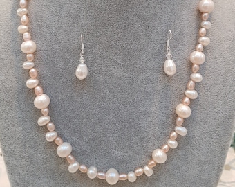 Freshwater Pearl Necklace with Matching Drop Earrings