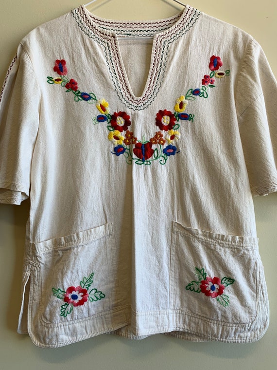 Vintage Embroidered Floral Peasant Top - image 6