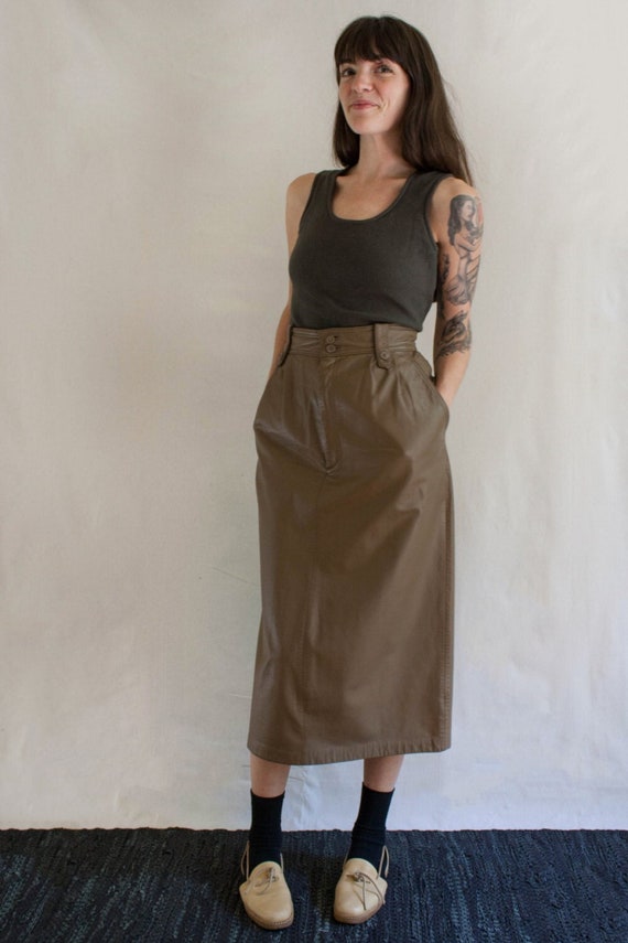 Vintage 80s Toffs Camel Leather Skirt