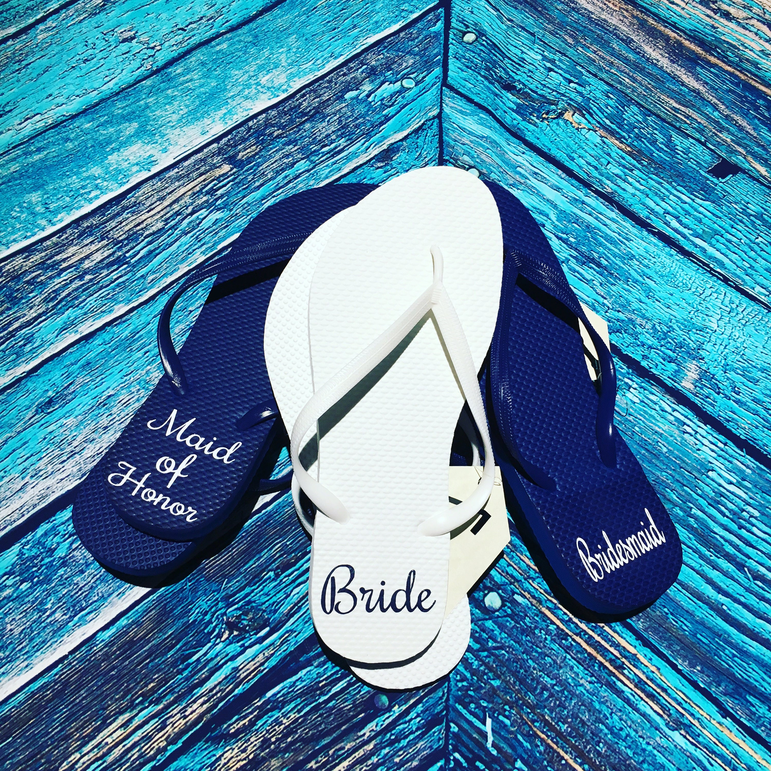 Personalized Beach Wedding Flip Flops, Custom Groom Bride