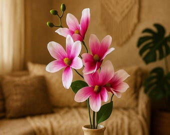 3 Silk Magnolia Branches, Artificial Flowers, Magnolia Flower, Pink Purple 23.6" Floral Wedding Hair Accessories Flower Supplies Faux Fake