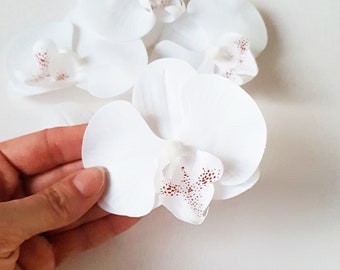 7 Mini Latex White Orchids, Silk Latex Orchid, Artificial Flowers, Floral Hair Hat Accessories, Supplies Faux Fabric DIY Wedding Dark