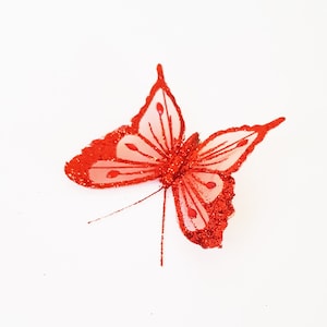 1 Butterfly With Clip, Red Artificial Faux Fake Butterfly, Shiny Glossy Butterfly, Cake Decor, Nursery Decor, Supply for Crafts