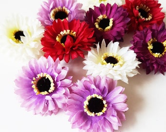 10 Mix Color Gerbera Heads, Red White Purple Dahlia, Silk Flower Heads, Artificial Daisy Floral Supply Hair Accessories Supplies DIY Bouquet