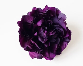 1 Big Dark Purple Peony Head, Artificial Silk Flowers, Purple Peony ,Floral Hair Accessories Flower Supplies Faux Fake DIY Wedding LN