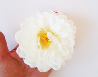 3 Silk Dahlias with STEMS, Artificial Chrysanthemums, Creamy White Chrysanthemum, Dahlia 4.3" Flower, Autumn Wedding Supply