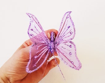 1 Butterfly With Clip, Purple Artificial Faux Fake Butterfly, Shiny Glossy Butterfly, Cake Decor, Nursery Decor, Supply for Crafts