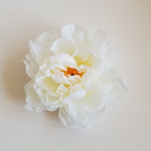 1 White Peony Head, Artificial Silk Flowers White Peony 5.9&quot; DIY Supply Floral Hair Accessories Flower Supplies Faux Fake DIY Wedding