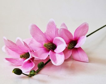 3 Silk Magnolia Branches, Artificial Flowers, Magnolia Flower, Pink 23.6" Floral DIY Wedding Hair Accessories Flower Supplies Faux Fake