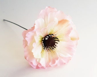 1 Soft Pink Poppy WITH STEM, Artificial Flower, Silk Poppy 4" Flower Floral Hair Accessories Wedding Anemones Supplies Faux Fake Anemone