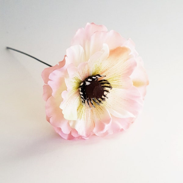 1 Soft Pink Poppy WITH STEM, Artificial Flower, Silk Poppy 4" Flower Floral Hair Accessories Wedding Anemones Supplies Faux Fake Anemone