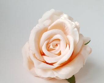 1 Peach Velvet Rose, Artificial Velour Roses Silk Flowers Silk Rose Artificial Flowers 4.5" DIY Wedding Decor Hair Accessories Flower Supply