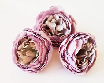 3 Mini Peony Heads, Light Purple Silk Peonies Artificial Flowers 1.8" Hair Accessories Flower Supplies Faux Fake DIY Wedding Crafts Cabbage