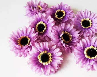 10 Purple Gerbera Heads - Dahlia, Silk Flower Heads, Artificial Daisy Floral Supply Hair Accessories Supplies DIY Bouquet Autumn Wedding
