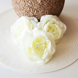 1 White Silk Rose Head, Artificial Flowers Mini Peony, Wedding Roses Peonies Supply, DIY Faux Fake Floral Accessory, Cabbage Peony