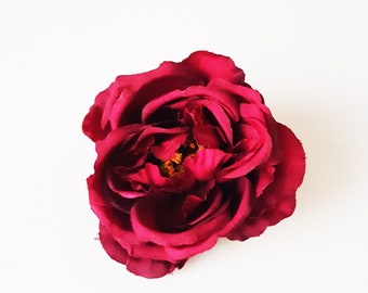 1 Mini Rose Head, Artificial Silk Flower, Dark Red Rose, 3" Floral Hair Accessories Flower Supplies Faux Fake DIY Wedding Mini Rose Heads