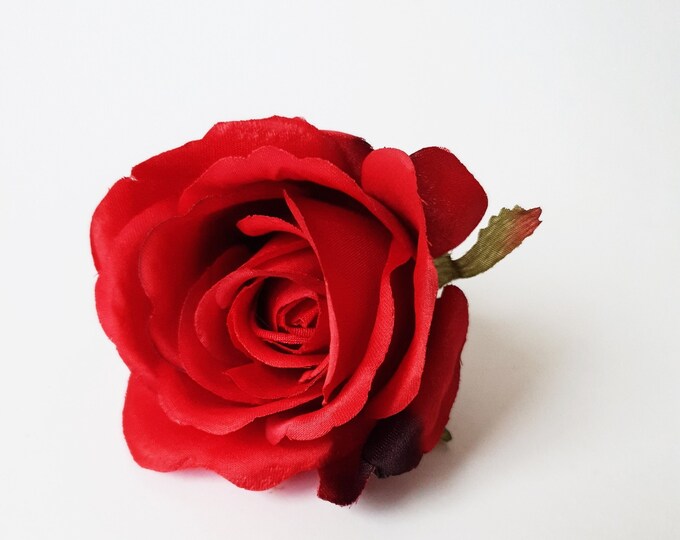 1 Red Rose Head Artificial Silk Flower Red Rose Measuring Etsy