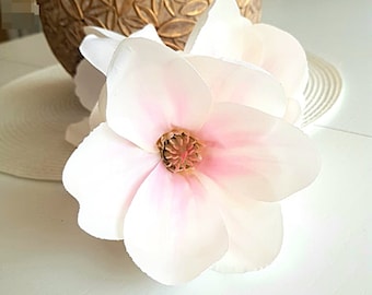 1 Silk Magnolia Head, Artificial Flowers, Magnolia Flower Big White Pink 4.7&quot; Floral DIY Wedding Hair Accessories Flower Supplies Faux Fake