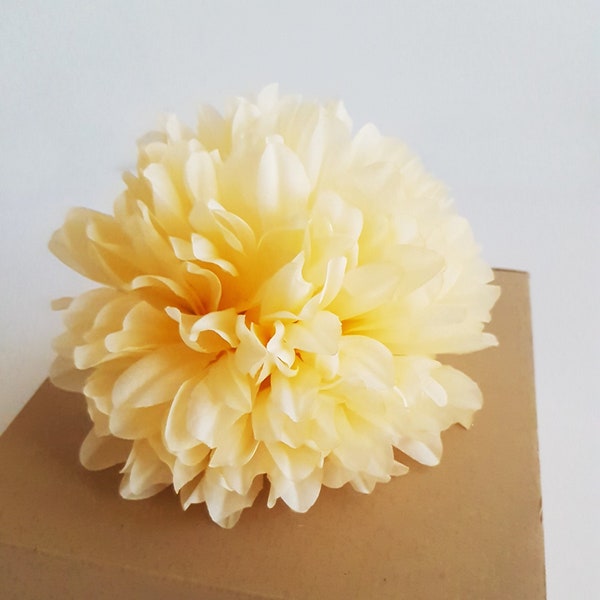 1 zijden perzik dahlia bloem, kunstmatige zacht gele chrysanten, zijden bloemen, herfst bruiloft aanbod, herfst crème bloemen, grote dahlia hoofd