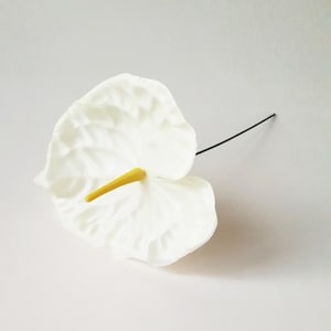 1 Creamy White Anthurium, Silk Jumbo Artificial Flowers 5.3", DIY Wedding Home Anthuriums Decor Love Day Floral Flower Supplies Fake