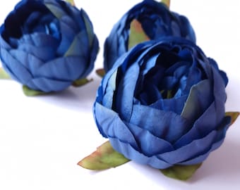 3 Artificial Blue Peony Flower, Silk Bloom, Realistic Fake Peony for Home Decor, Wedding Bouquet or Floral Arrangements, Centerpieces