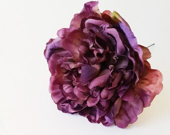 1 Amazing Purple Peony Head On Stem, Artificial Silk Flowers Dark Peonies 5.9" Floral Hair Accessories Flower Supplies Faux Fake DIY Wedding