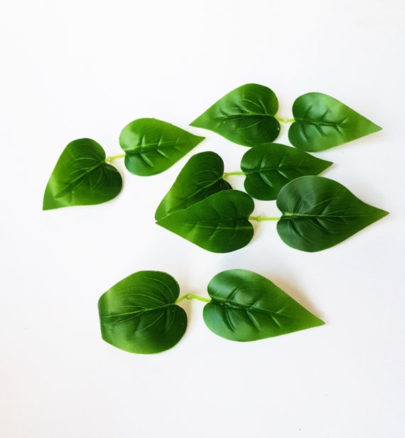 10 Plastic Double Leaf, Artificial Green Leaves, Wreath Bouquet