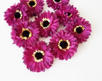 10 Purple Gerbera Blossoms - Dahlia, Silk Flower Heads, Artificial Daisy Floral Supply Hair Accessories Supplies DIY Bouquet Autumn Wedding