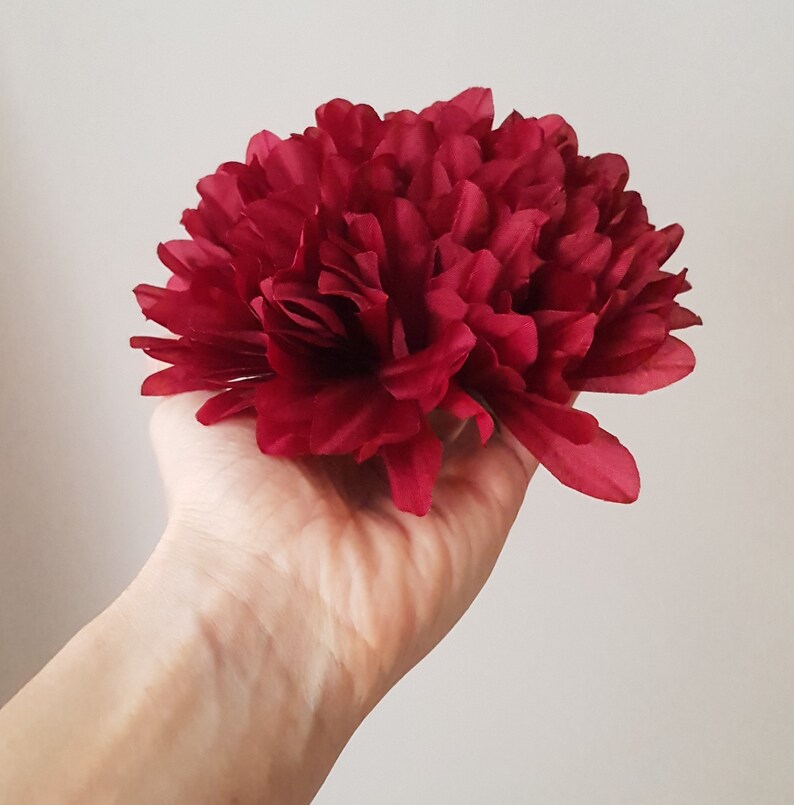 1 Dark Red Dahlia Silk Flowers Artificial Chrysanthemum Etsy