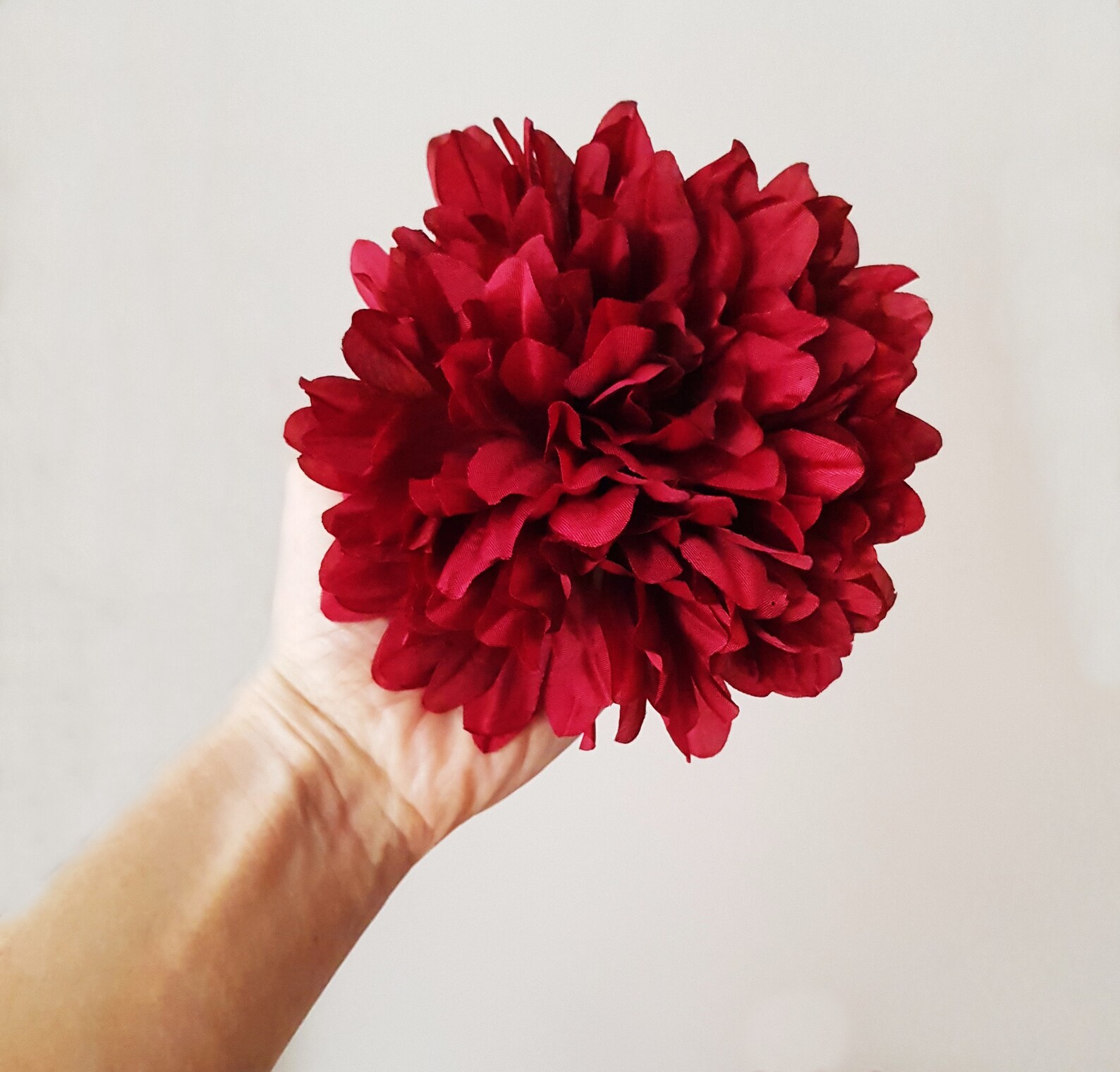 1 Dark Red Dahlia Silk Flowers Artificial Chrysanthemum Etsy