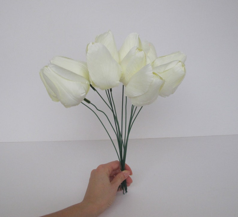 3 White Tulips Artificial Flowers Silk Tulip Flower Floral Etsy