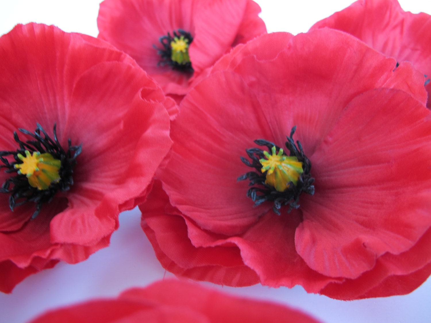 Ruby Poppies 3 Red Poppies - Artificial Flowers Silk Poppy 4.3