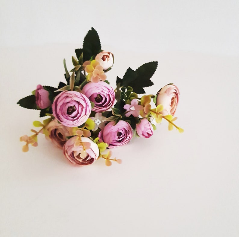 1 Purple Ranunculus Mini Bouquet, Silk Heads, Buttercup Artificial Silk Flowers Floral Hair Accessory, Flower Supplies, Fabric, Mini Flowers image 4