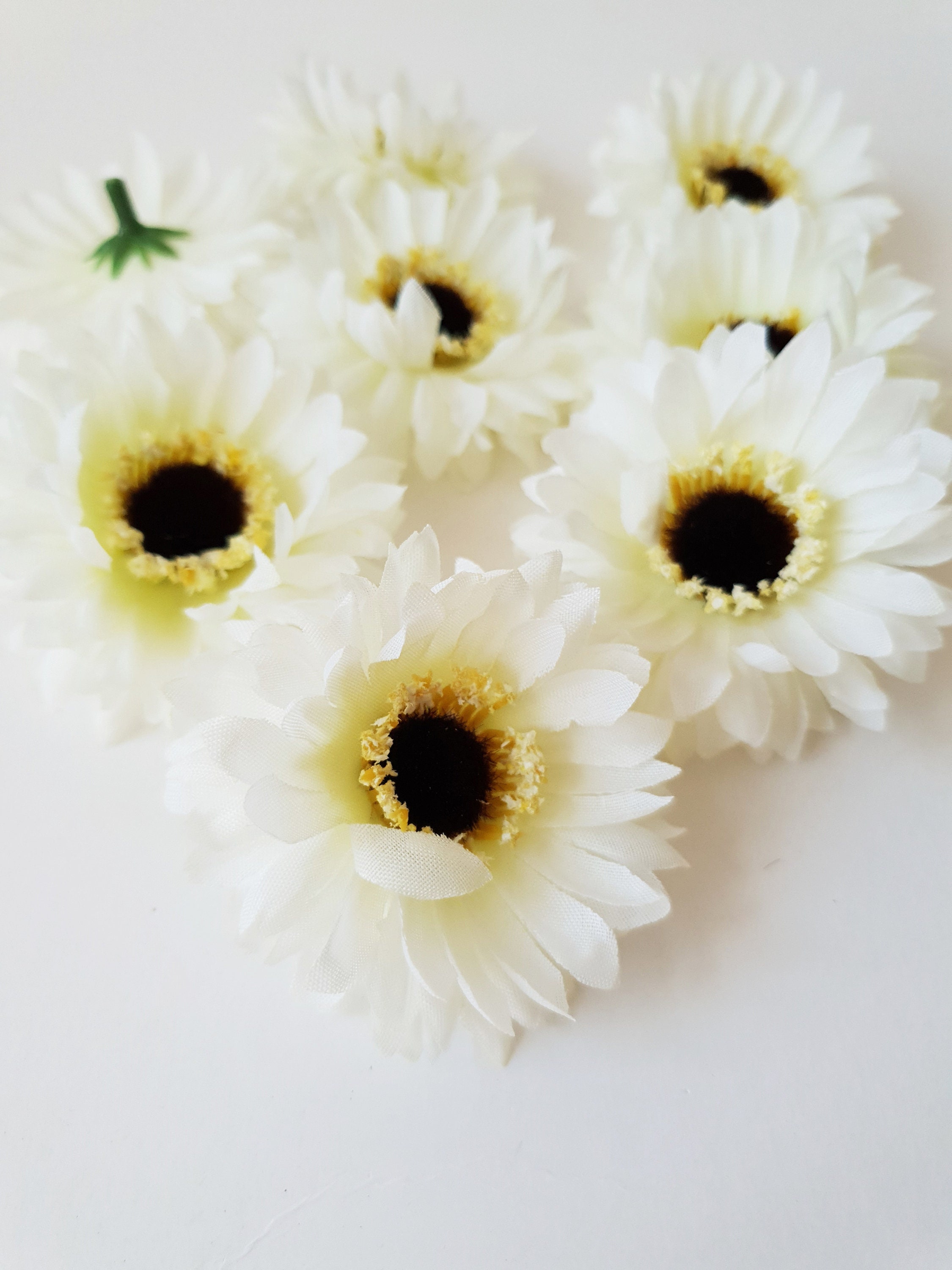 10 White Gerbera Heads Dahlia Silk Flower Heads Artificial Etsy