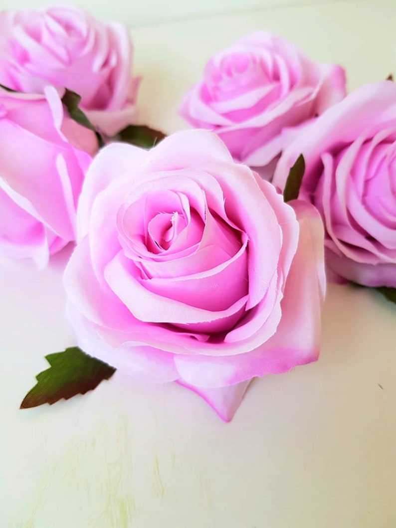 3 Soft Purple Roses Artificial Silk Flowers Purple Rose Etsy