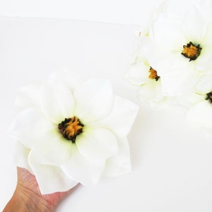1 Silk Magnolia Head, Artificial Flowers Magnolia Flower Big White Yellow 7.3&quot; Floral DIY Wedding Hair Accessories Flower Supplies Faux Fake