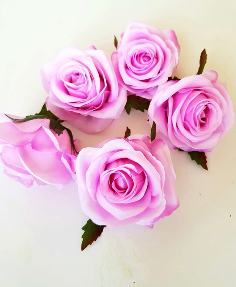 3 Soft Purple Roses Artificial Silk Flowers Purple Rose Etsy