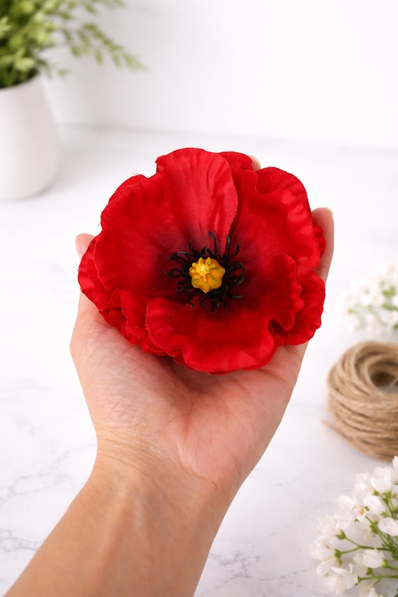 Künstliche rote Mohnblume - Realistische Seidenblume, Wohnkultur, Gedenkstätte, Blumenarrangement, roter Blumenstiel