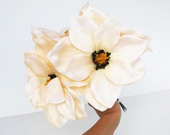 1 Silk Magnolia, Artificial Flowers Magnolias, Flower Big Creamy Yellow Soft Orange Floral DIY Wedding Hair Accessories Flower Supplies Faux
